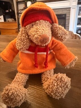 Bath & Body Works Barker Puppy Dog Plush Stuffed Animal Orange Hoodie Beanie 10"